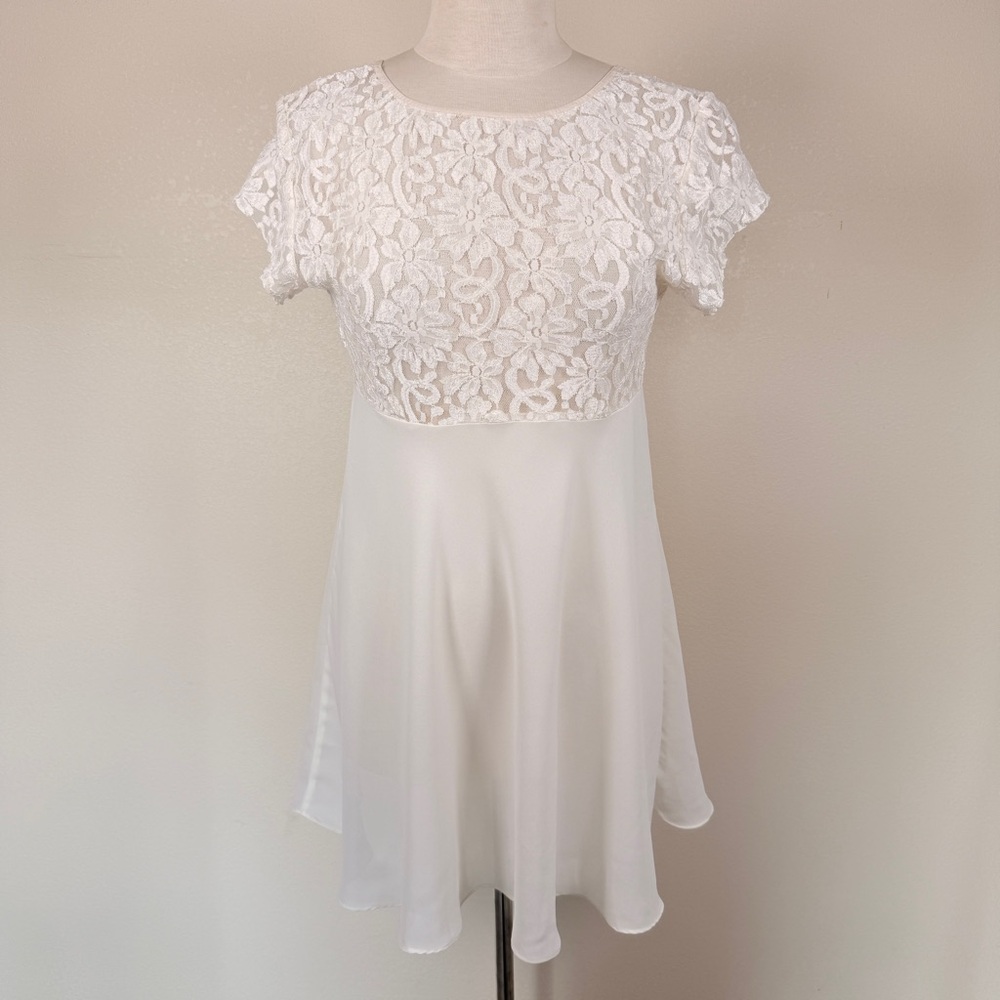 Vintage 90s Josie Lace Mini Dress Babydoll Core Cottagecore Coquette Medium